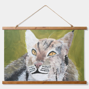 Houten wandtapijt met een lynxkat hangend wandkleed