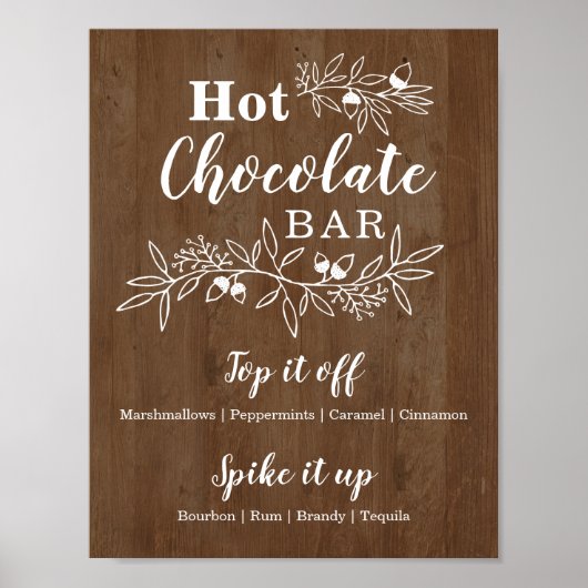 Houten Warme Chocolade Bar Menu Bruiloftsfeest Poster (Voorkant)