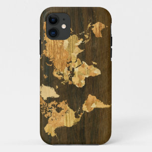 Houten Wereldkaart iPhone 11 Hoesje