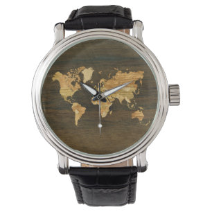 Houten Wereldkaart Horloge