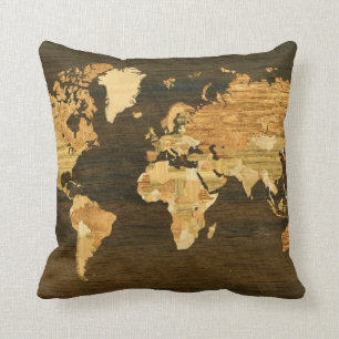 Houten Wereldkaart Kussen