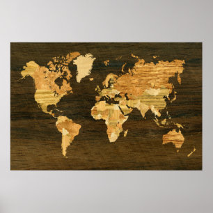 Houten Wereldkaart Poster