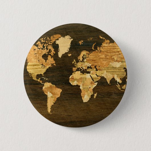 Houten Wereldkaart Ronde Button 5,7 Cm (Voorkant)