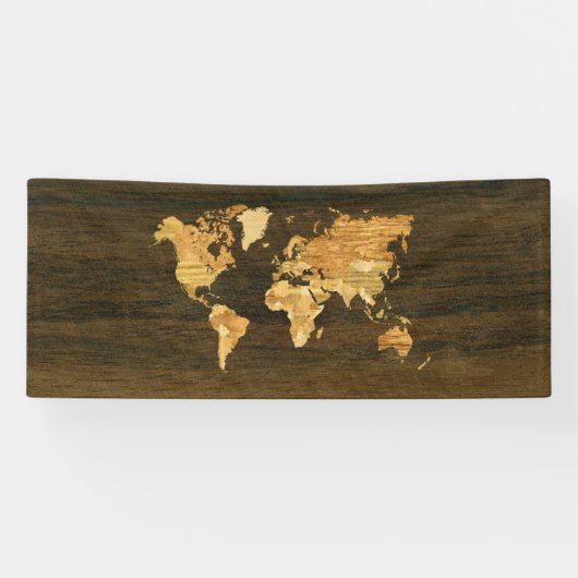 Houten Wereldkaart Spandoek (Horizontaal)