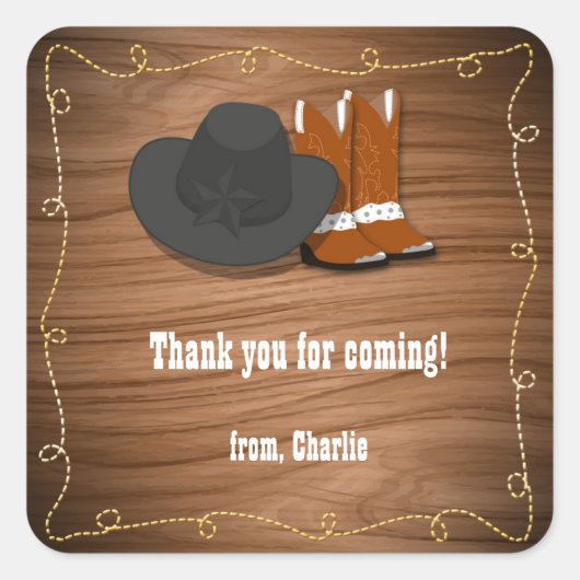 Houten Western Cowboy Party Sticker Favor Label (Voorkant)