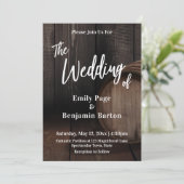 Houten Wijnvat Casual Handgeschreven De Bruiloft v Kaart (Staand voorkant)