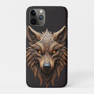 Houten wolfskunstsnijwerk met geometrische patrone iPhone 11 pro hoesje