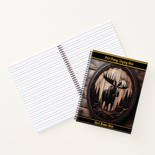Houtgesneden eland in een bosomgeving notitieboek (Binnen)