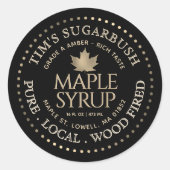 Houtgestookte esdoornsiroop Goud Blad en Rand Ronde Sticker (Voorkant)