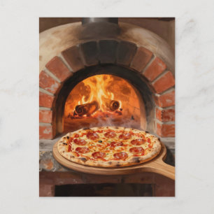 Houtgestookte Pepperoni Pizza Rustieke Italiaanse Briefkaart