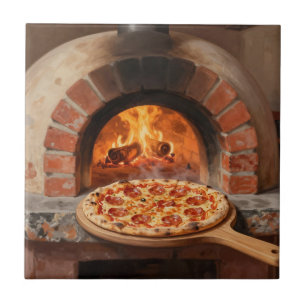 Houtgestookte Pepperoni Pizza Rustieke Italiaanse Tegeltje