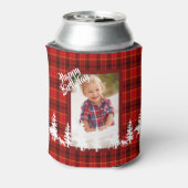 Houthakker verjaardagsfoto rood geruit patroon blikjeskoeler (Blikje Achterkant)