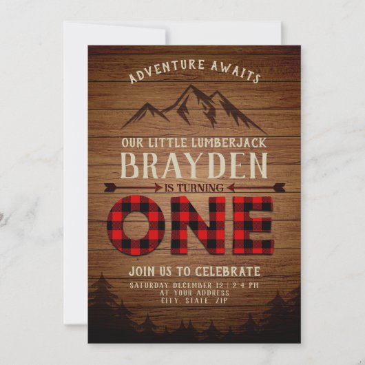 Houthakkers Buffalo Plaid Eerste Verjaardag Kaart (Voorkant)