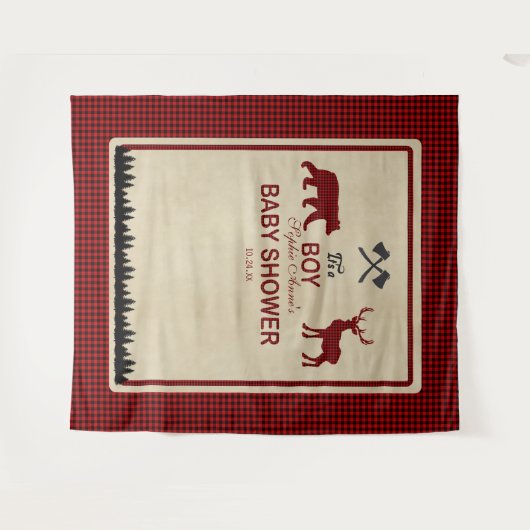 Houthakkers Rode Buffalo Baby Shower Achtergrond Wandkleed (Voorkant (horizontaal))