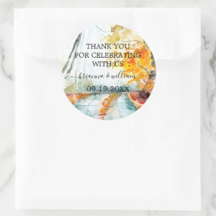 Houtige herfst bos bruiloft cadeautje ronde sticker