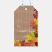 Houtige Herfstbladeren Jute Huwelijk Cadeaulabel (Achterkant)