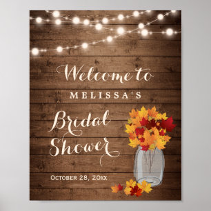 Houtige Herfstbladeren Slingerlichten Bruidsdouche Poster