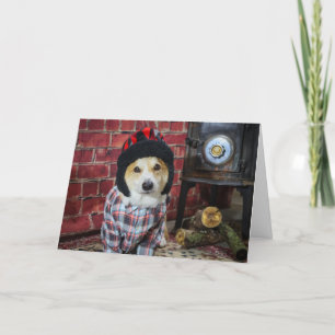 Houtkachel Corgi Kerstkaart Kaart