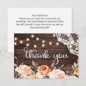 Houtkant, String Lights, Blush & Peach Floral Bedankkaart (Voorkant / Achterkant)