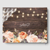 Houtkant, String Lights, Blush & Peach Floral Gastenboek (Achterkant)