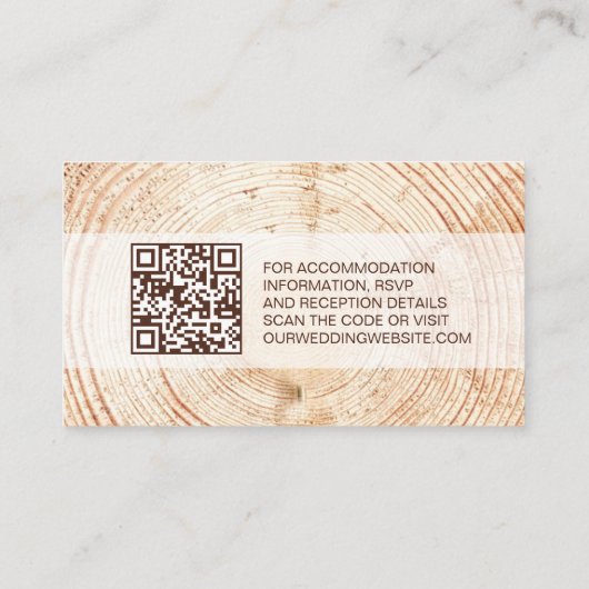 Houtkorrel Details QR code Custom Rustic Wedding Informatiekaartje (Achterkant)