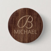 Houtkorrelhout met monogram, gepersonaliseerde naa ronde button 5,7 cm (Voorkant)