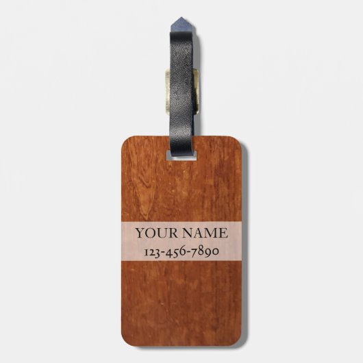 Houtkorreltextuur | Rustige monogram Bagagelabel (Achterkant verticaal)