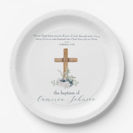 Houtkruis Wit & Blauw Doop Bijbel Verse Papieren Bordje (Voorkant)