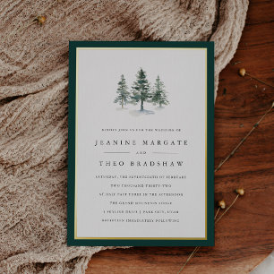 houtkweek   Winter Pine Tree Wedding Folie Uitnodiging