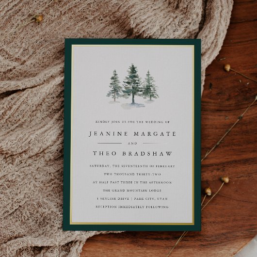 houtkweek | Winter Pine Tree Wedding Folie Uitnodiging