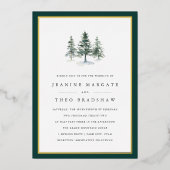 houtkweek | Winter Pine Tree Wedding Folie Uitnodiging (Voorkant)