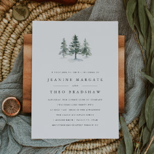 houtkweek   Winter Pine Tree Wedding Kaart