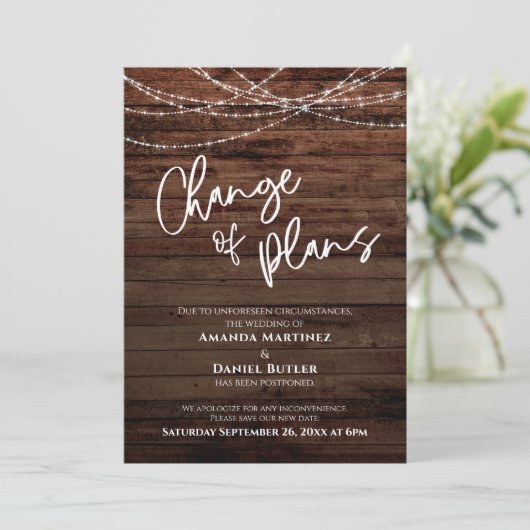 Houtlampwijziging Kaart uitgestelde bruiloft (Staand voorkant)