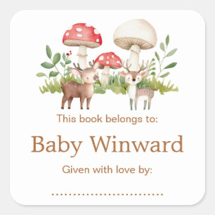 Houtland Herten Baby Shower Ex-Libris Vierkante Sticker
