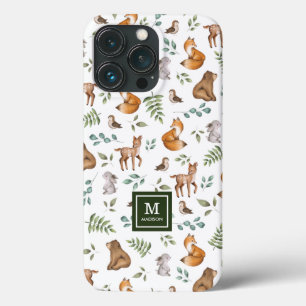 Houtlanddieren Leafy Forest Pattern Monogram iPhone 13 Pro Hoesje