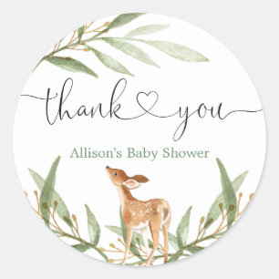 Houtlandherten genderneutraal groen baby shower ronde sticker