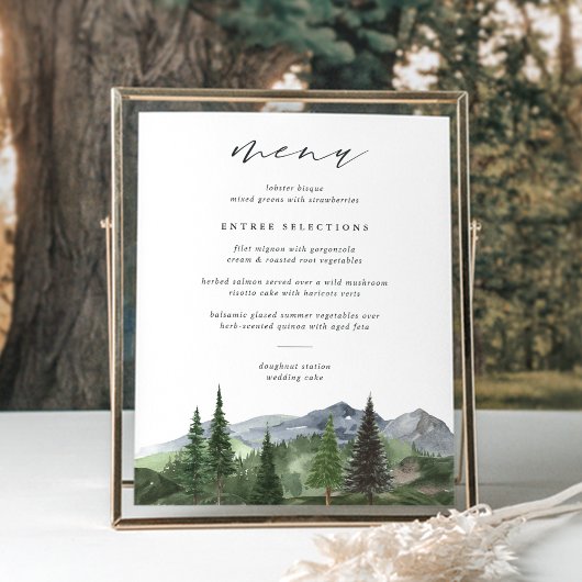 houtlijn | Mountain Forest Wedding Menu Sign Poster