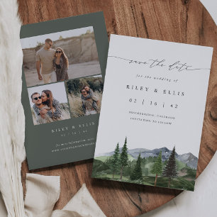 houtlijn Rustieke minimale berg bruiloft Save The Date