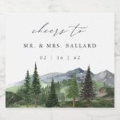 houtlijn | Waterverf Mountain Forest Wedding Likeurfles Etiket (Enkel label)