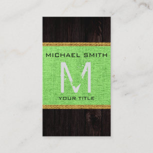 Houtlook Lime Green Burlap Rustige Monogram Visitekaartje