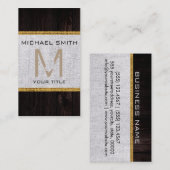 Houtlook White Burlap Rustic Monogram Visitekaartje (Voorkant / Achterkant)