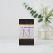 Houtlook White Burlap Rustic Monogram Visitekaartje (Staand voorkant)