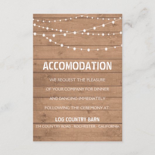 Houtnerf en snoerlampjes bruiloft insert informatiekaartje (Voorkant)