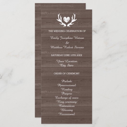  houtnerf herten gewei bruiloft programma (Voorkant / Achterkant)