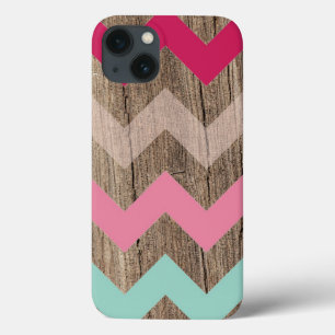 Houtpastel chevron zigzag zagzag patroon chic iPhone 13 hoesje