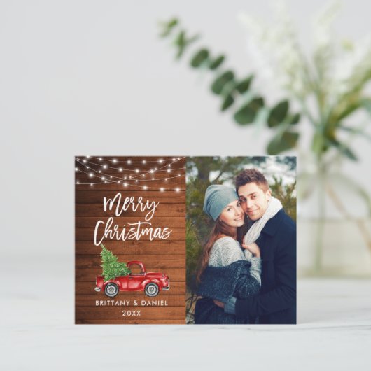 Houtpenseel Script Lights Vrachtwagen Kerstmis Briefkaart (Staand voorkant)