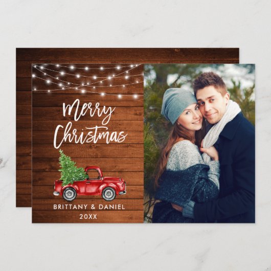 Houtpenseel Script Lights Vrachtwagen Kerstmis Feestdagenkaart (Voorkant / Achterkant)