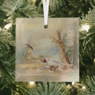 Houtpik Jacht met Engelse Setter in bos, Ar Glas Ornament