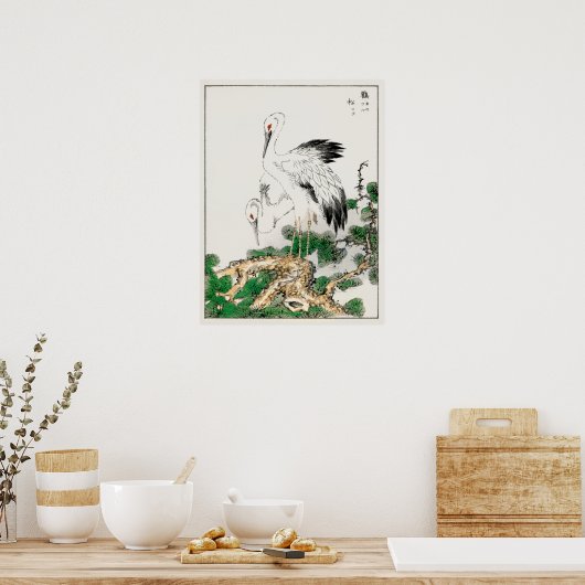 houtsblokkunst van Storm and Pine Tree Poster (Keuken)