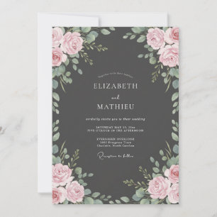 Houtskool Blush Bloem Bruiloft Kaart